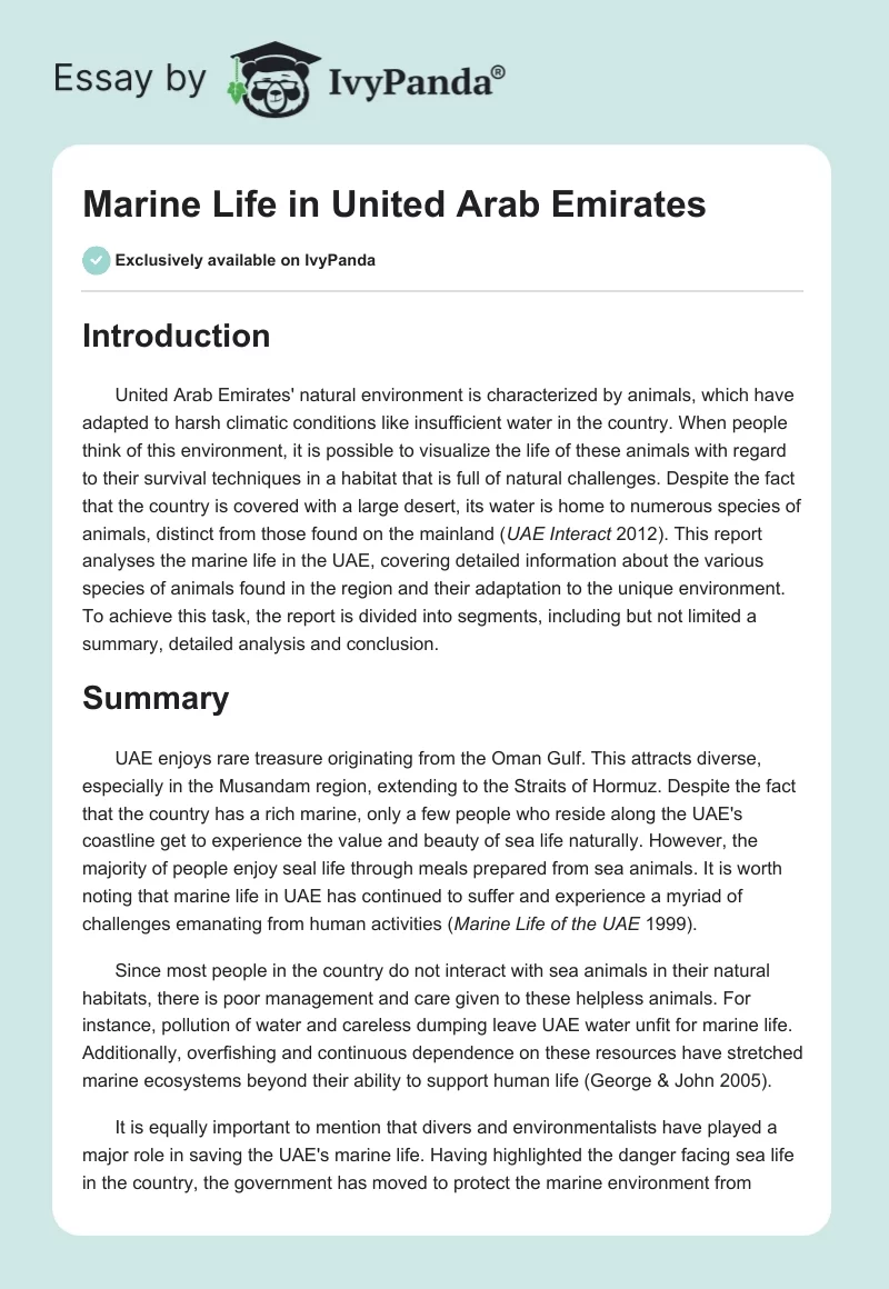 Marine Life in United Arab Emirates. Page 1