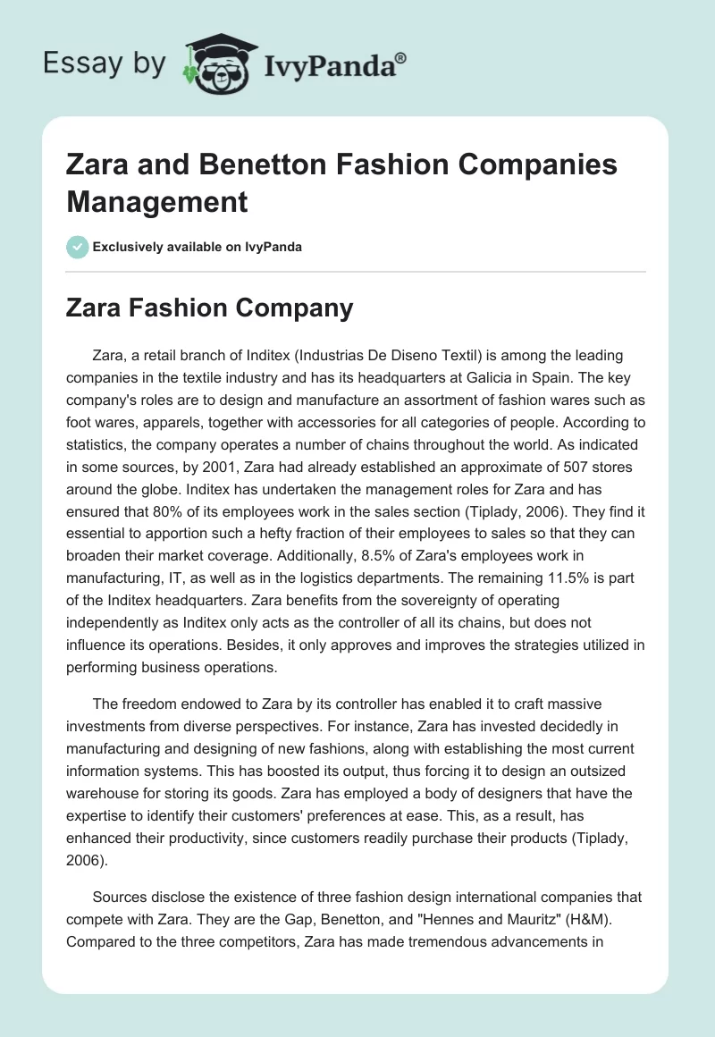 Zara and Benetton Fashion Companies Management. Page 1