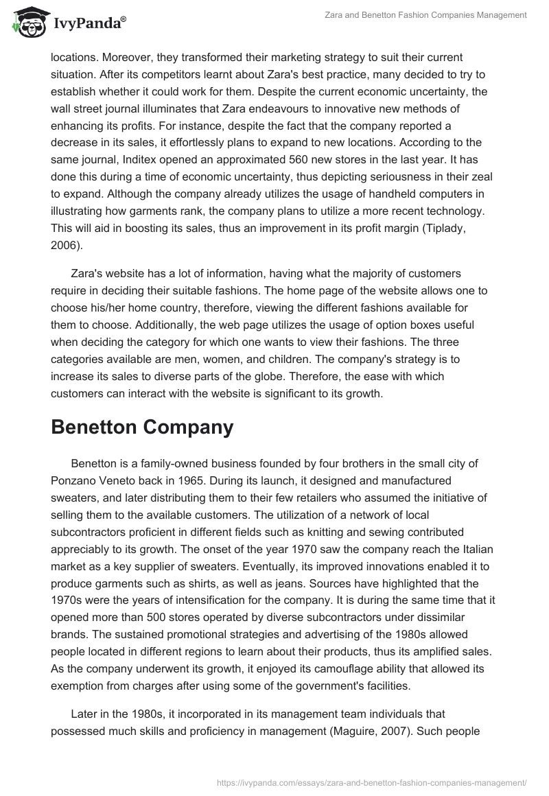 Zara and Benetton Fashion Companies Management. Page 3