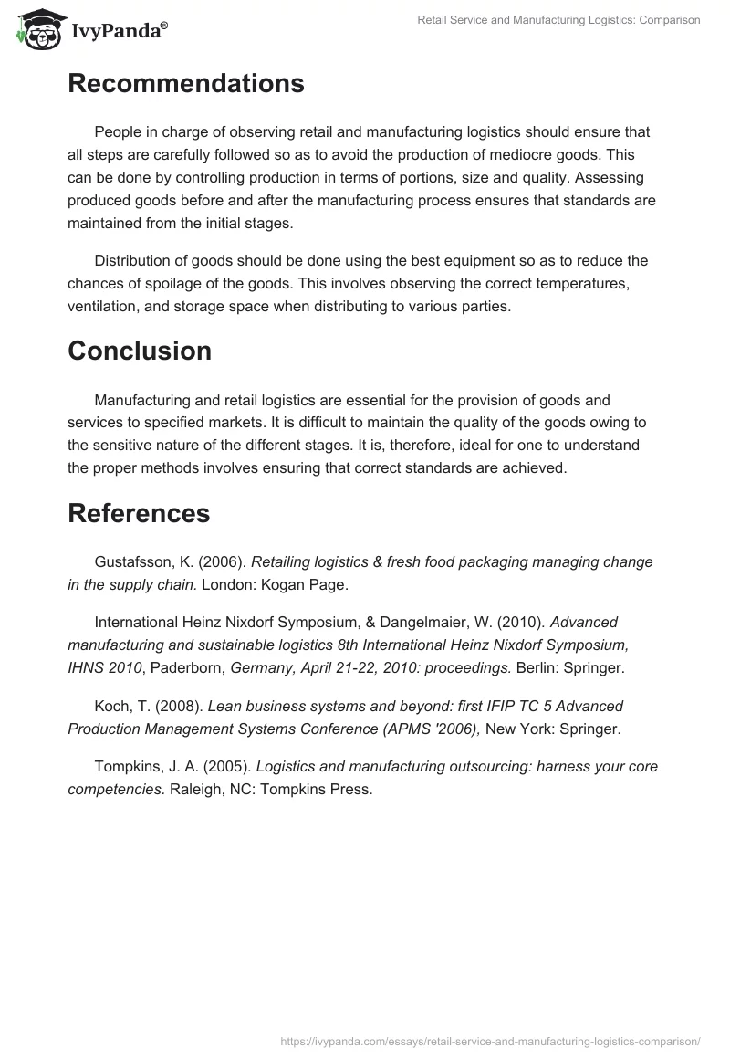 Retail Service and Manufacturing Logistics: Comparison. Page 3