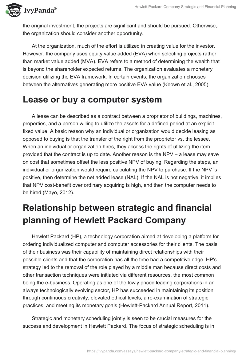 Hewlett Packard Company Strategic and Financial Planning. Page 2