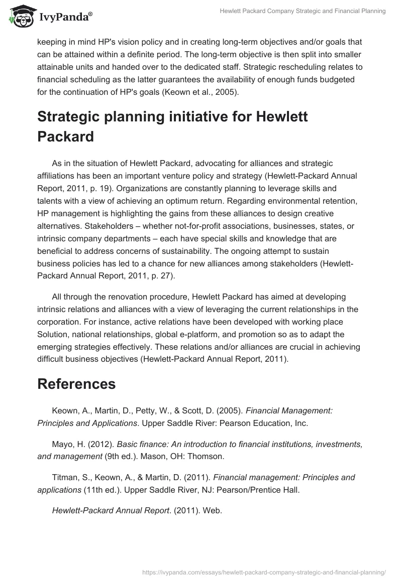 Hewlett Packard Company Strategic and Financial Planning. Page 3