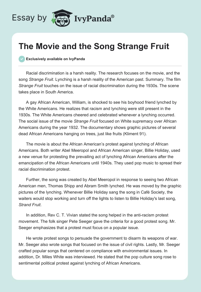 The Movie and the Song Strange Fruit. Page 1