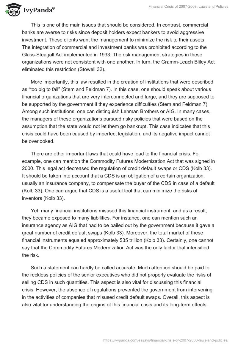 Financial Crisis of 2007-2008: Laws and Policies. Page 2