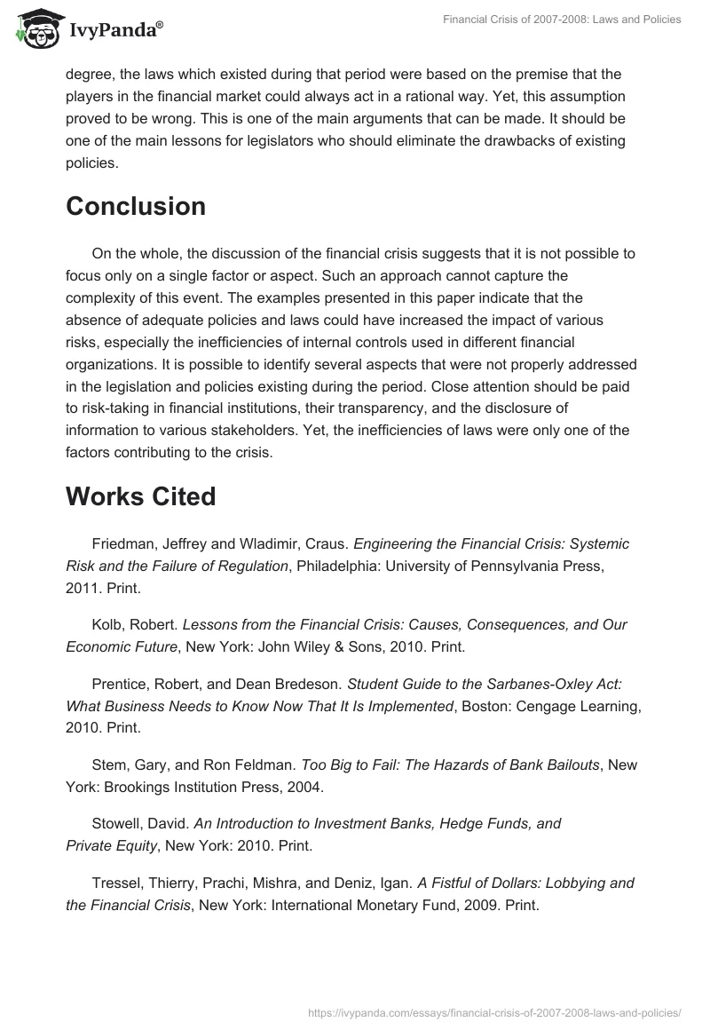 Financial Crisis of 2007-2008: Laws and Policies. Page 4