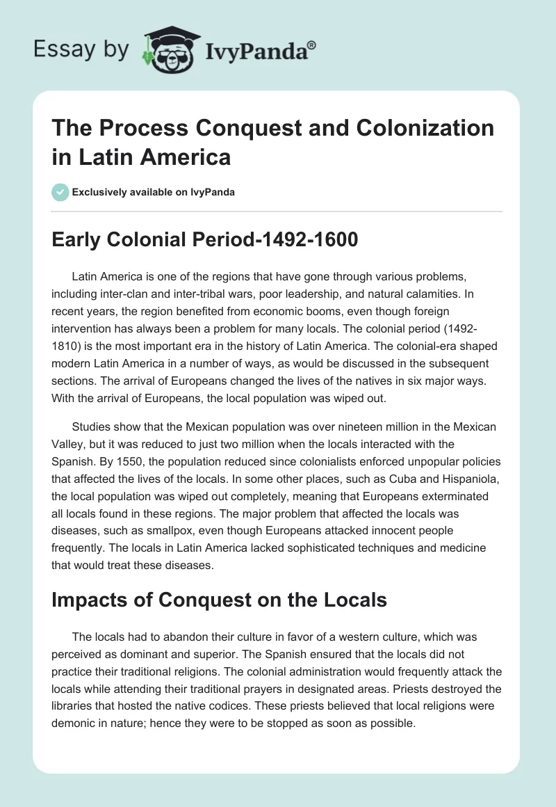 The Process Conquest and Colonization in Latin America. Page 1