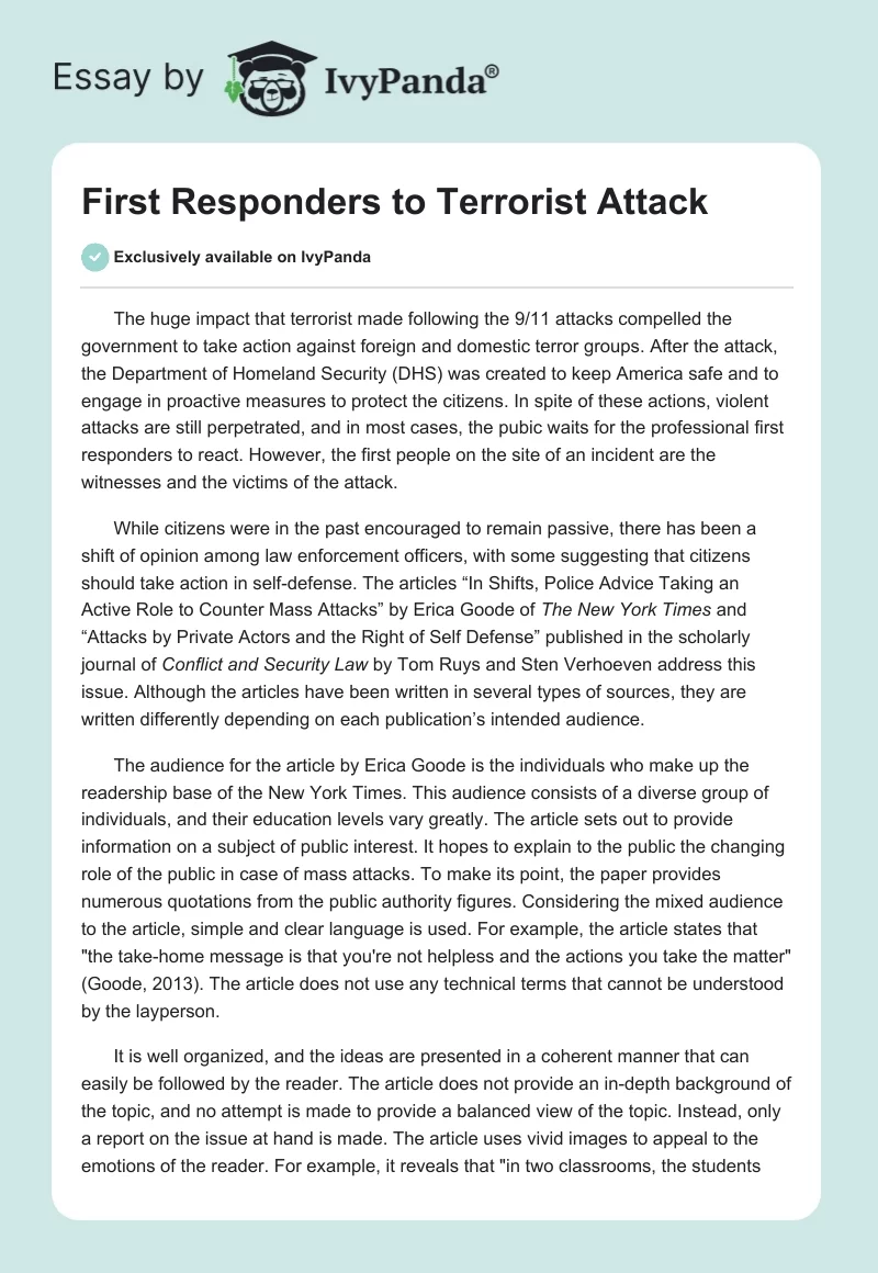 First Responders to Terrorist Attack. Page 1