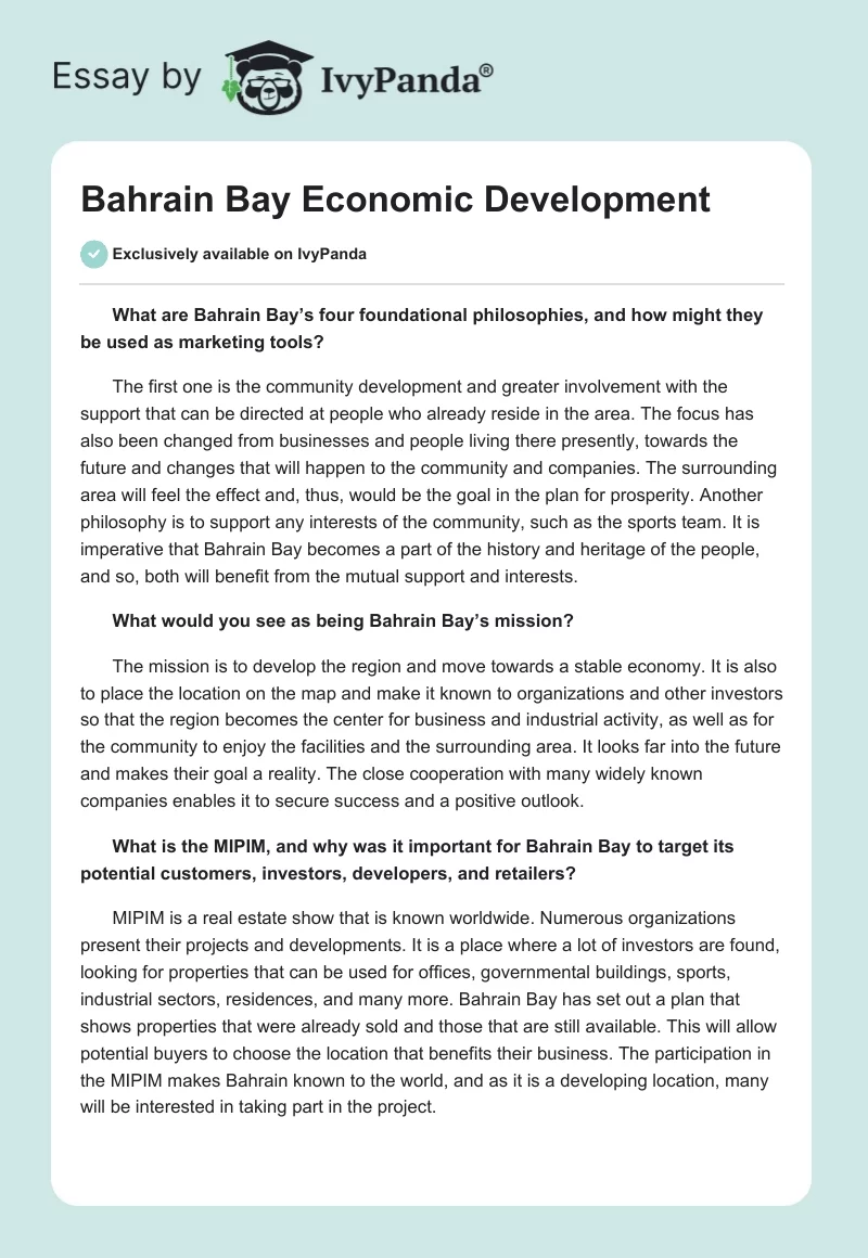 Bahrain Bay Economic Development. Page 1