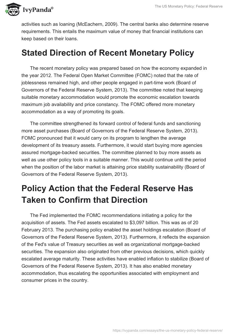 The US Monetary Policy: Federal Reserve. Page 2