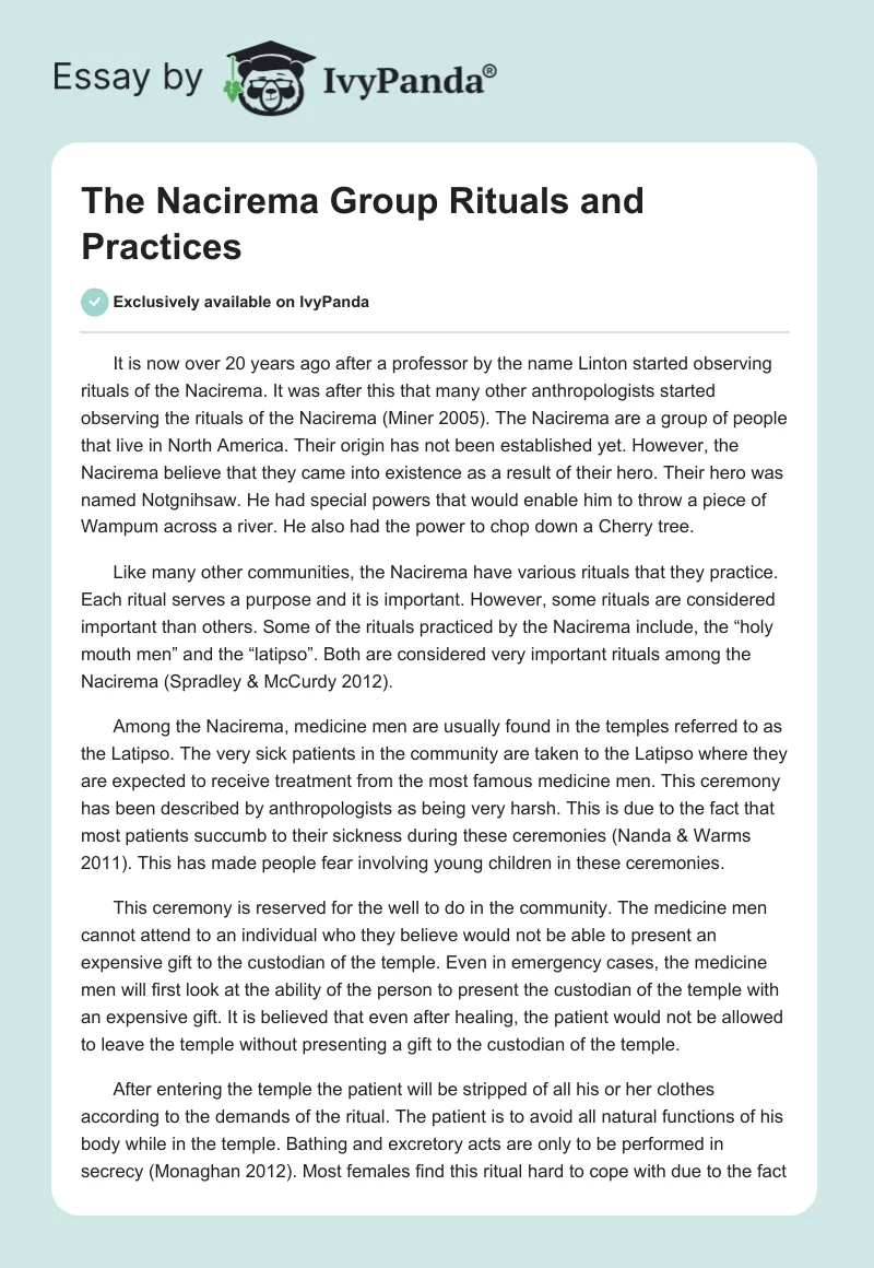 The Nacirema Group Rituals and Practices. Page 1