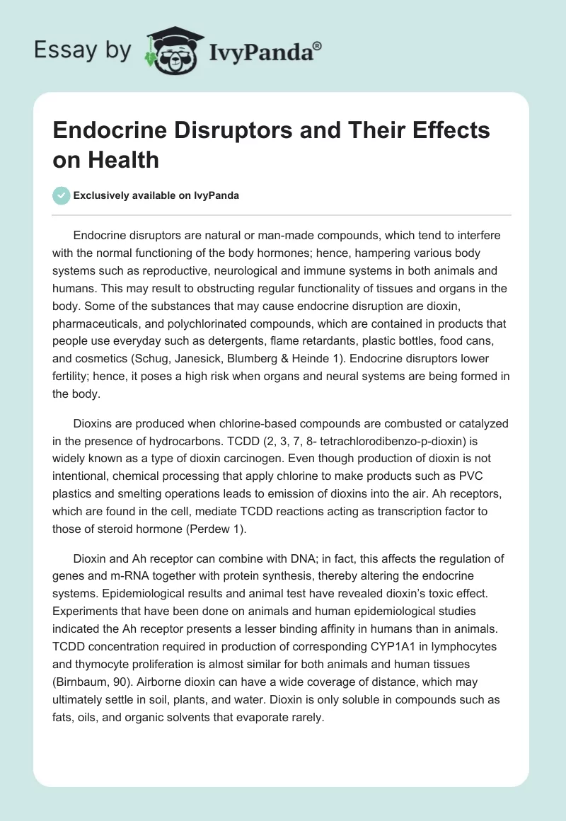 Endocrine Disruptors and Their Effects on Health. Page 1