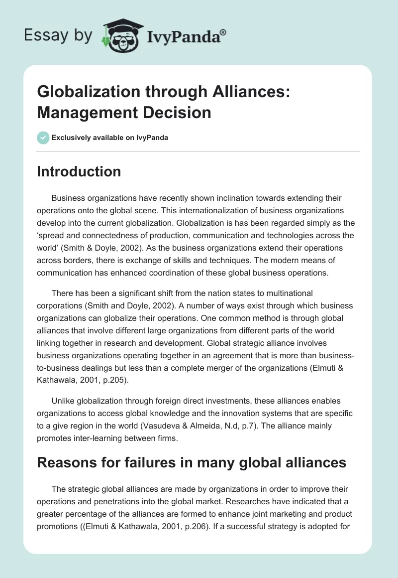 Globalization through Alliances: Management Decision. Page 1