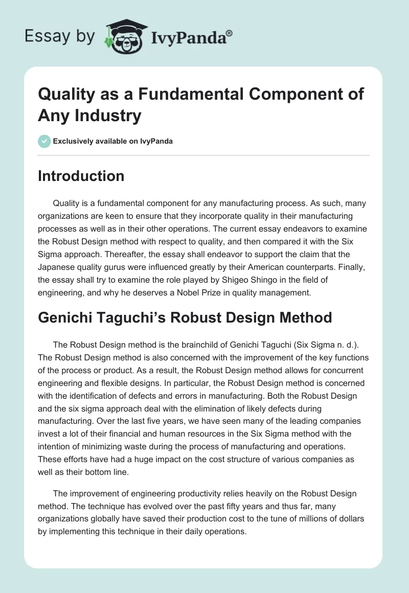 Quality as a Fundamental Component of Any Industry. Page 1