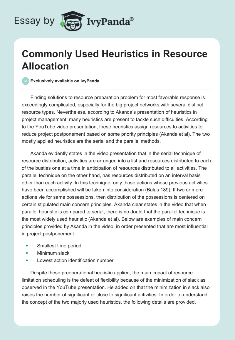 Commonly Used Heuristics in Resource Allocation. Page 1