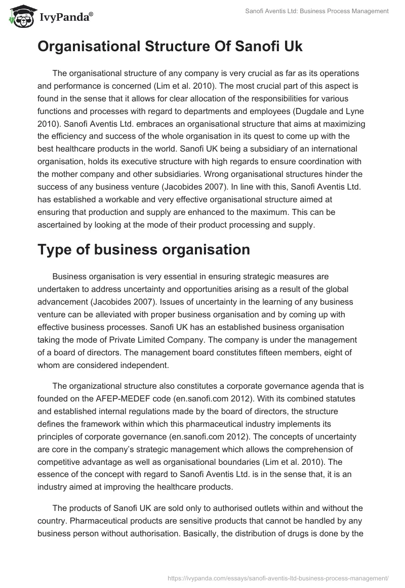 Sanofi Aventis Ltd: Business Process Management. Page 2