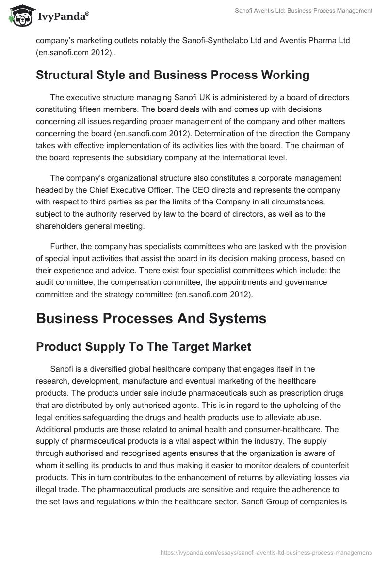 Sanofi Aventis Ltd: Business Process Management. Page 3