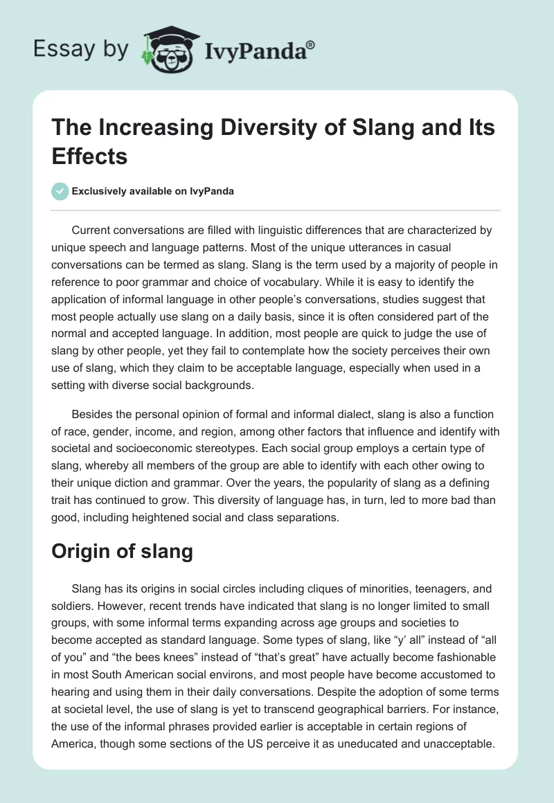 The Increasing Diversity of Slang and Its Effects. Page 1