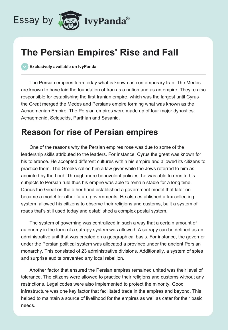 The Persian Empires' Rise and Fall. Page 1