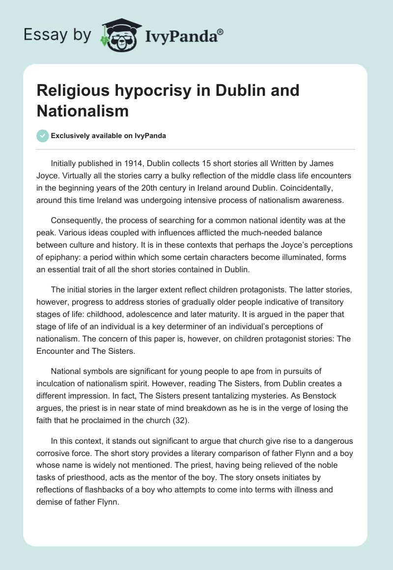 Religious Hypocrisy in Dublin and Nationalism. Page 1