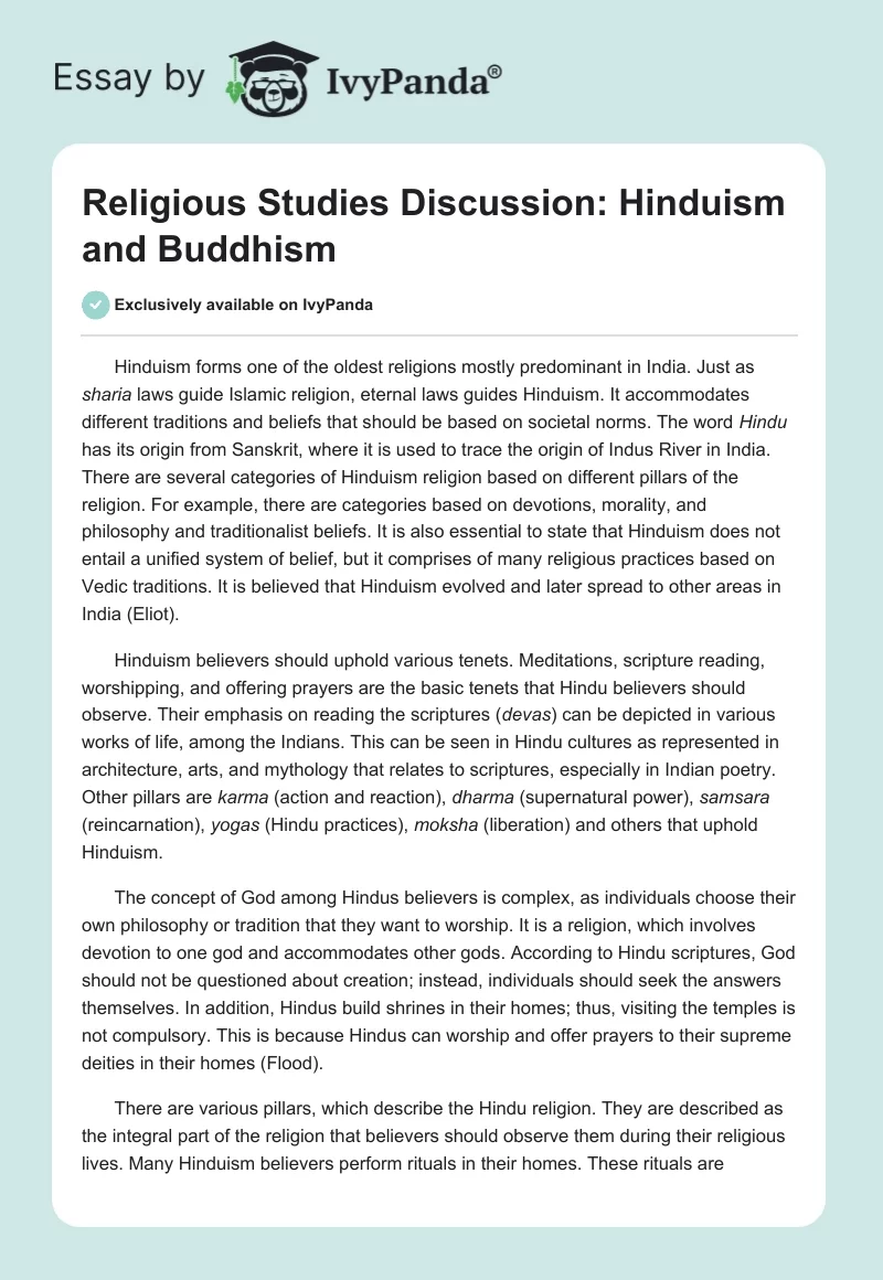 Religious Studies Discussion: Hinduism and Buddhism. Page 1