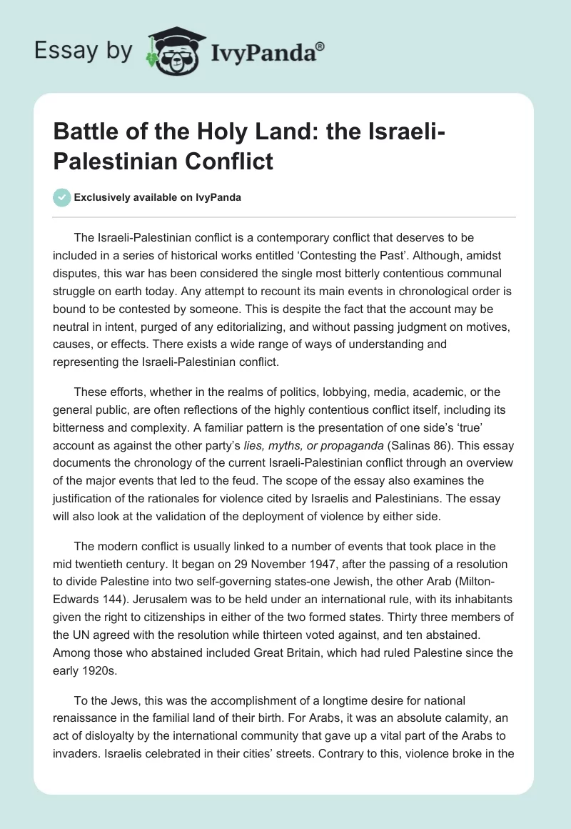 Battle of the Holy Land: The Israeli-Palestinian Conflict. Page 1