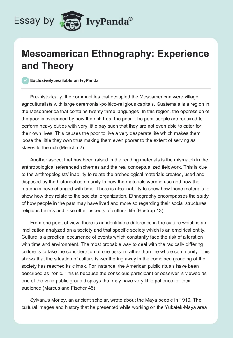 Mesoamerican Ethnography: Experience and Theory. Page 1
