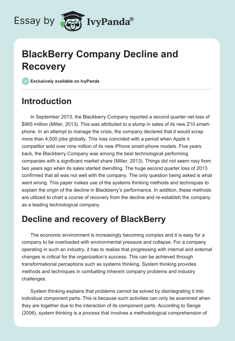 BlackBerry Company Decline and Recovery. Page 1