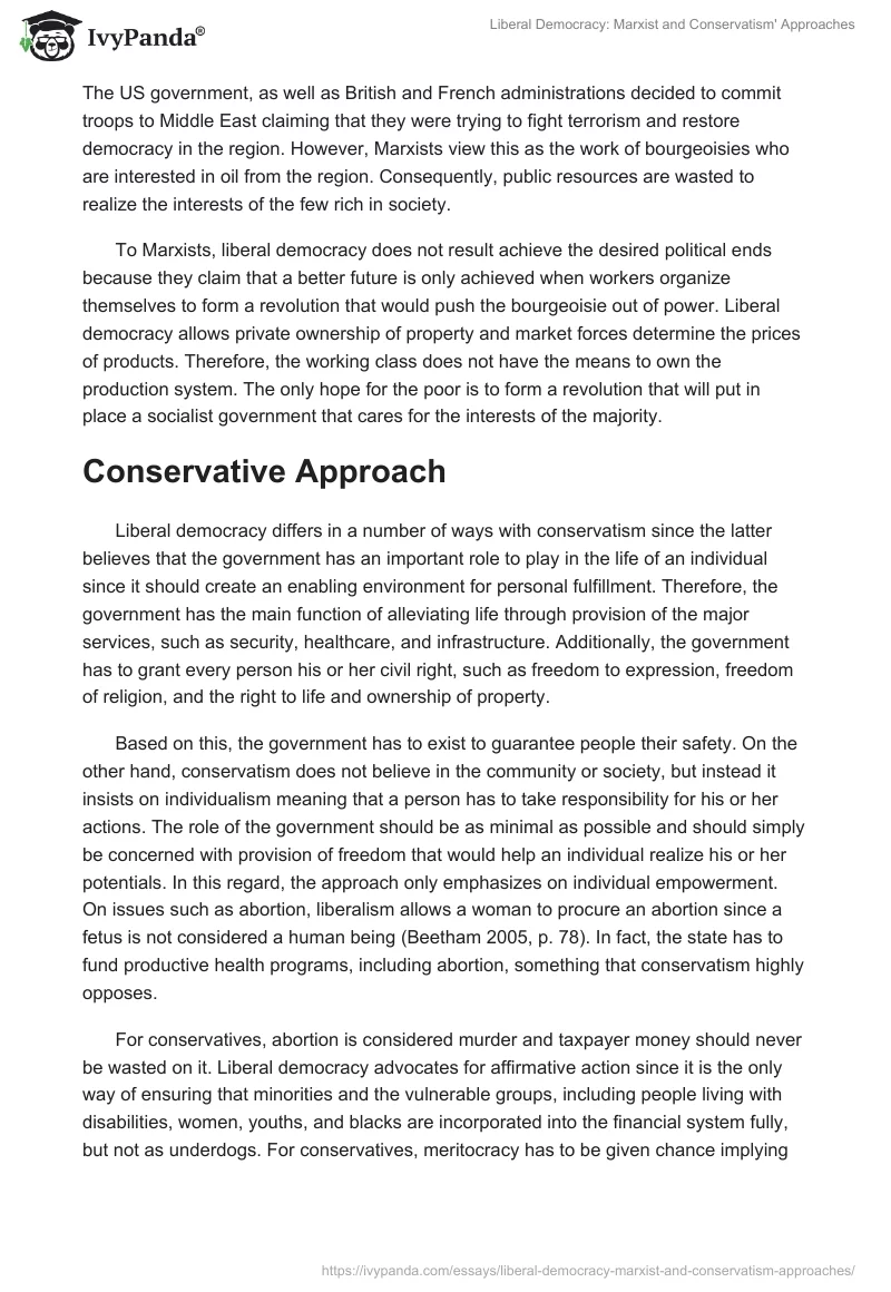 Liberal Democracy: Marxist and Conservatism' Approaches. Page 3