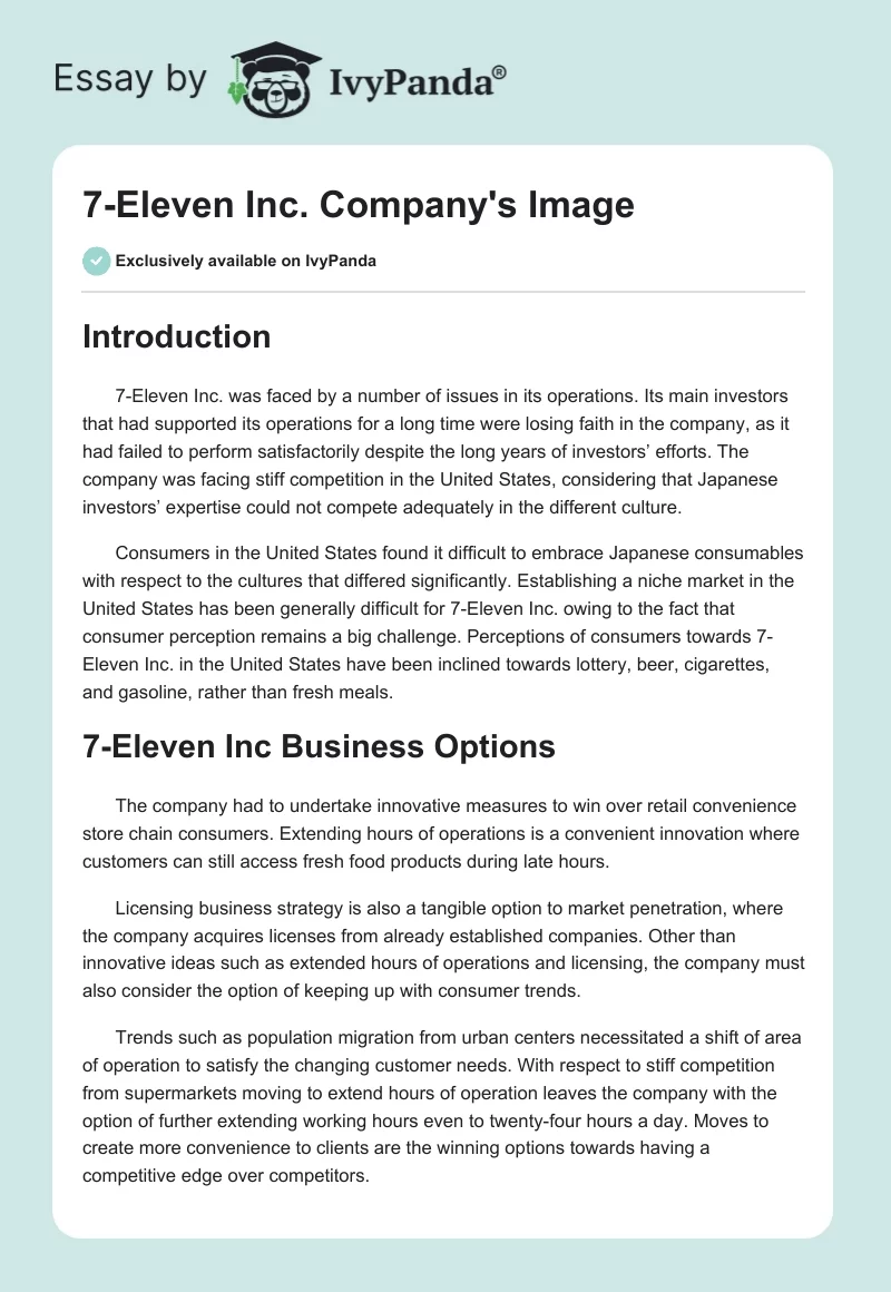 7-Eleven Inc. Company's Image. Page 1