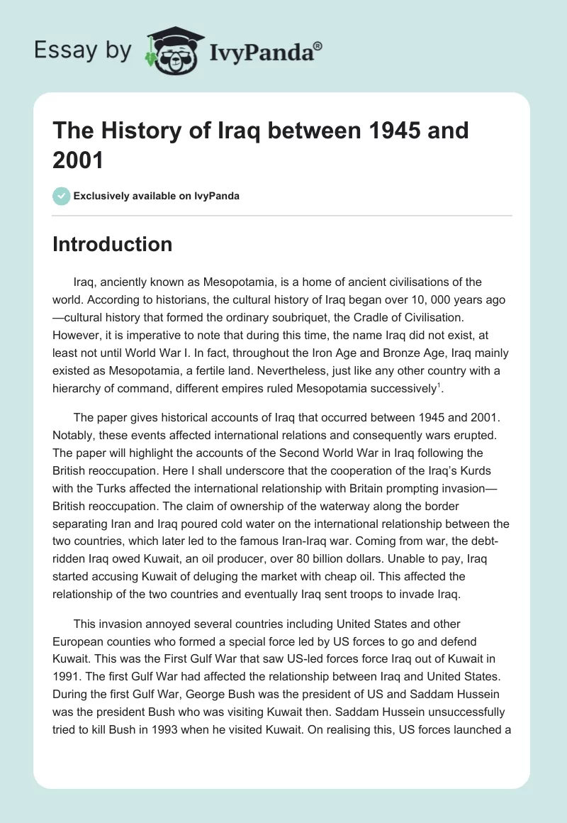 The History of Iraq between 1945 and 2001. Page 1
