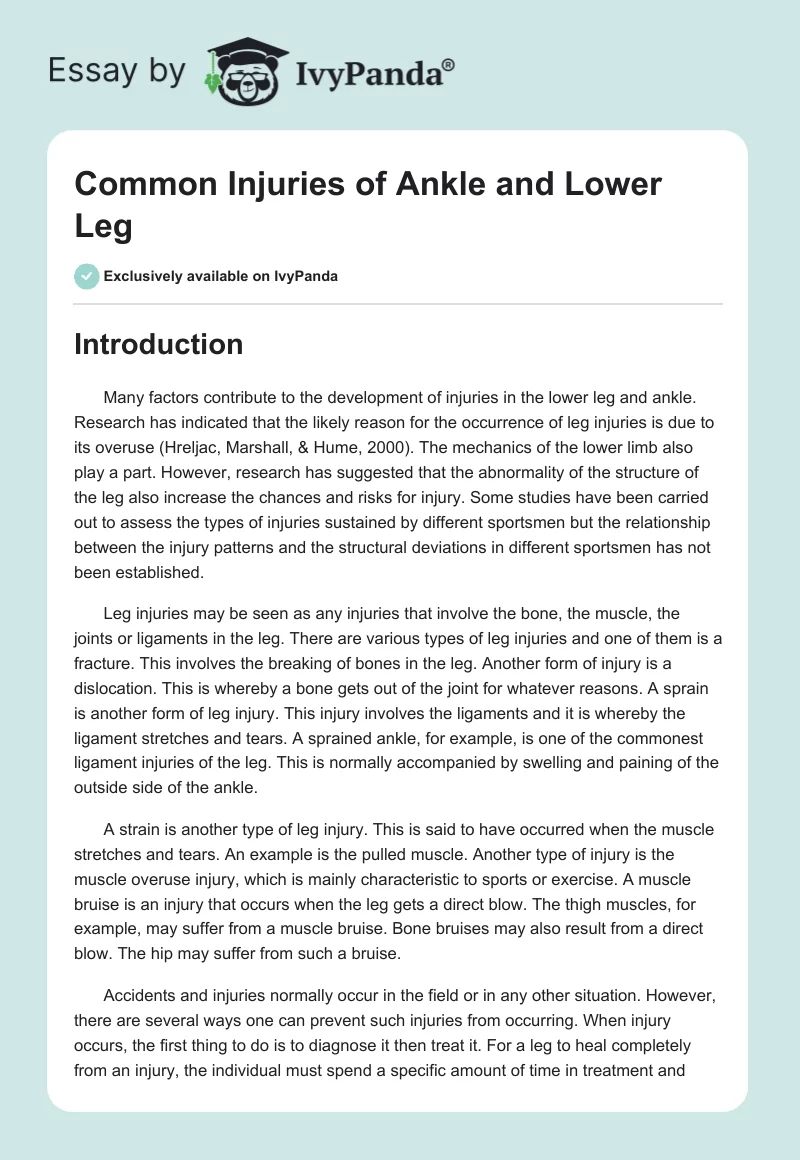 Common Injuries of Ankle and Lower Leg. Page 1