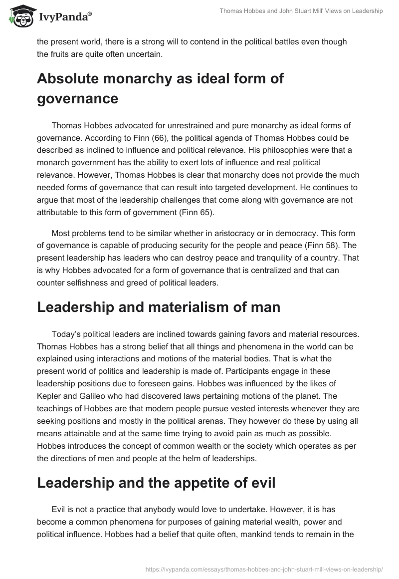 Thomas Hobbes and John Stuart Mill' Views on Leadership. Page 2