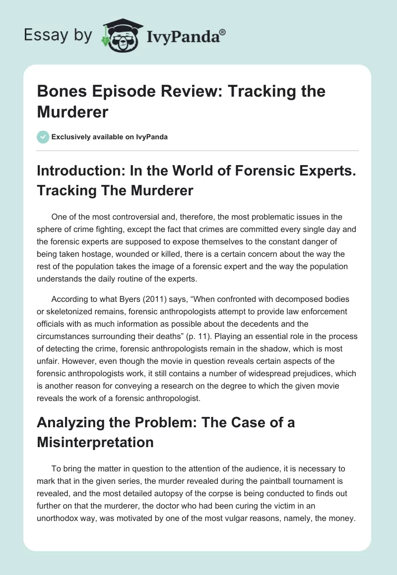 "Bones" Episode Review: Tracking the Murderer. Page 1