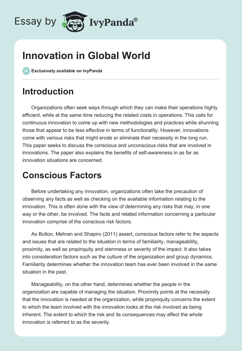 Innovation in Global World. Page 1