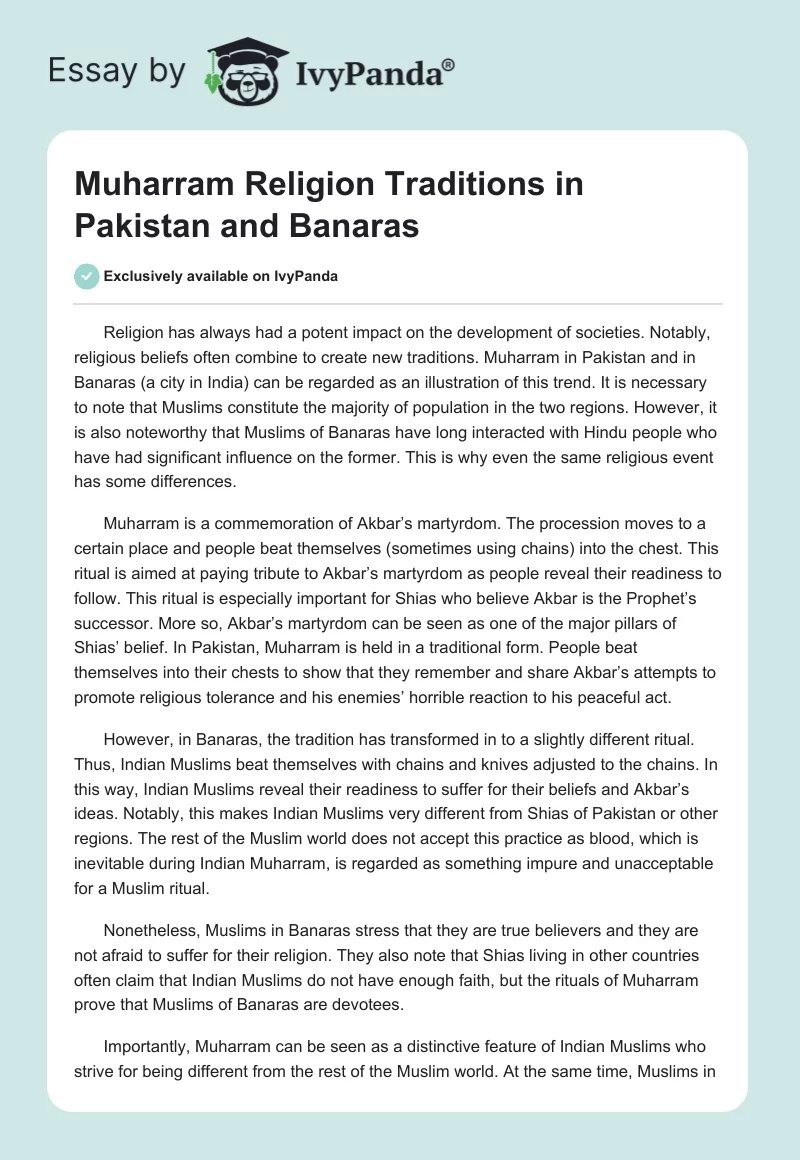Muharram Religion Traditions in Pakistan and Banaras. Page 1