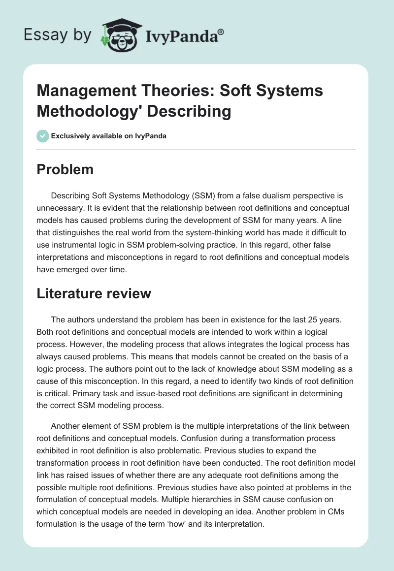 Management Theories: Soft Systems Methodology' Describing. Page 1