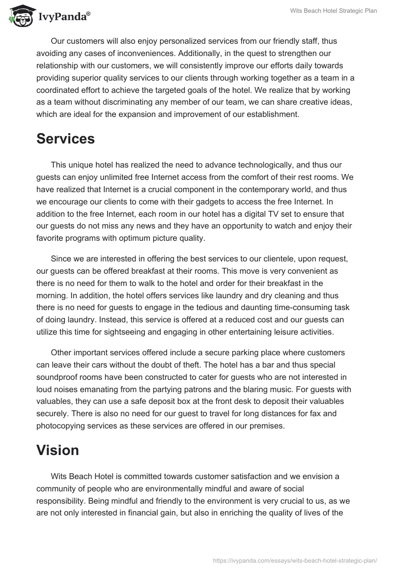Wits Beach Hotel Strategic Plan. Page 2