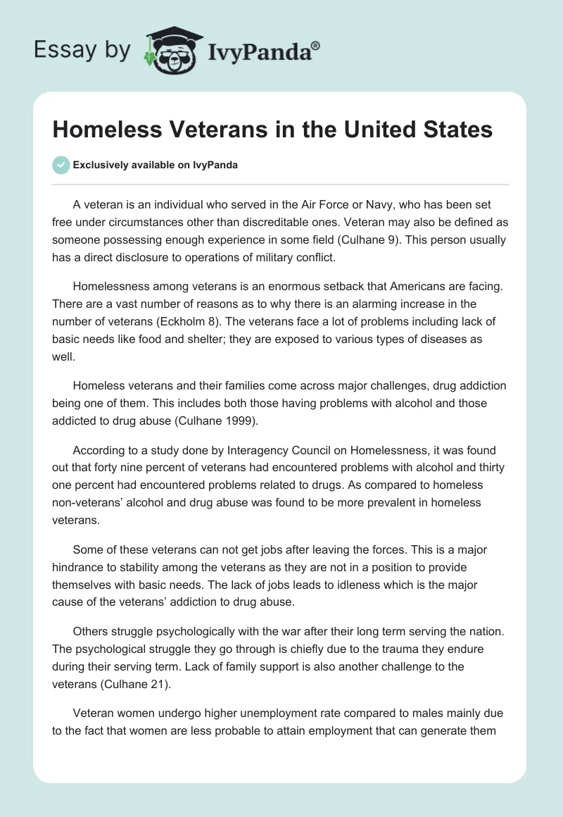 Homeless Veterans in the United States. Page 1