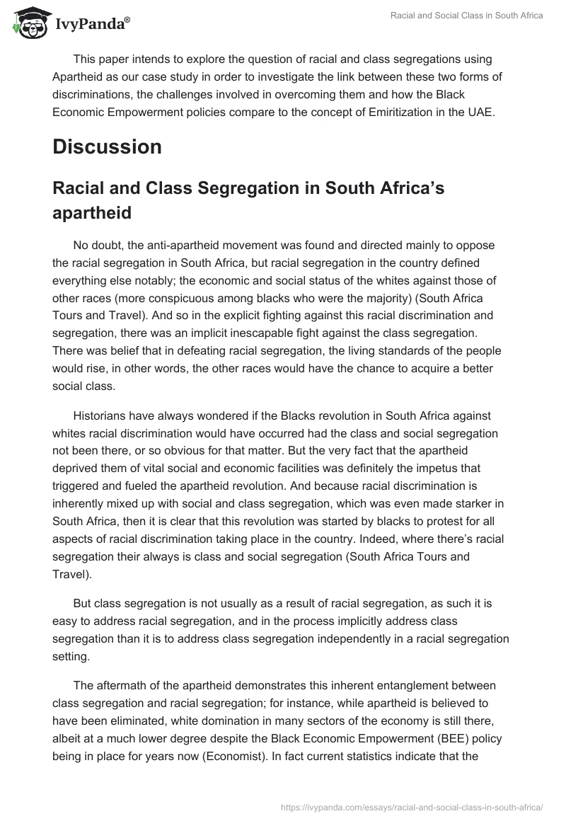 Racial and Social Class in South Africa. Page 2
