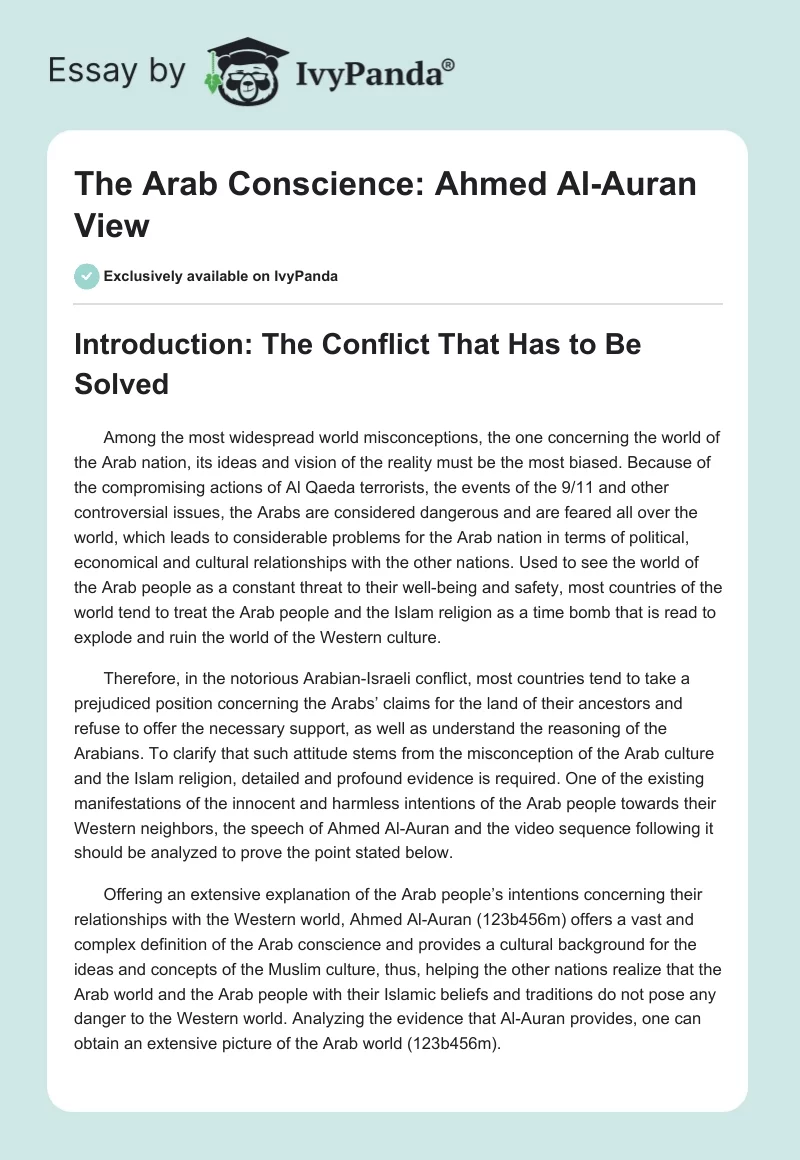The Arab Conscience: Ahmed Al-Auran View. Page 1