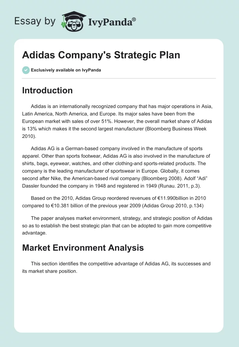 Adidas Company's Strategic Plan. Page 1