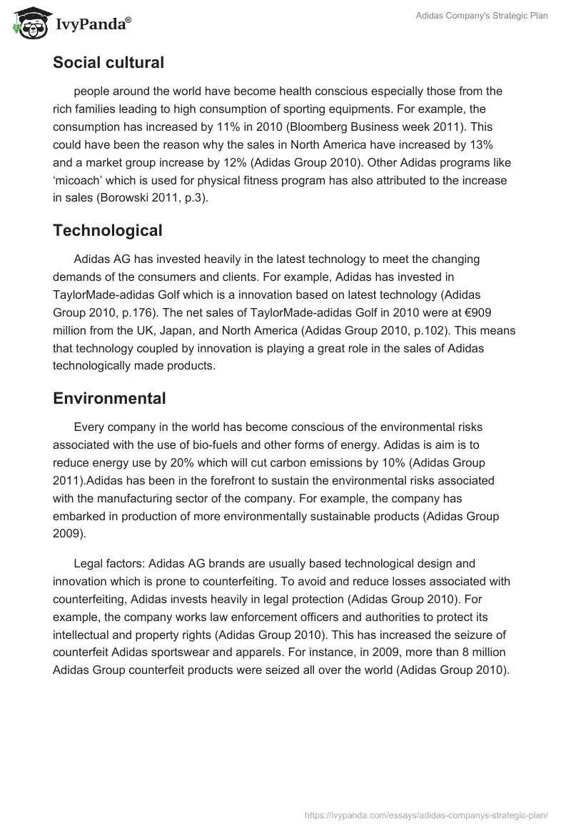 Adidas Company's Strategic Plan. Page 3