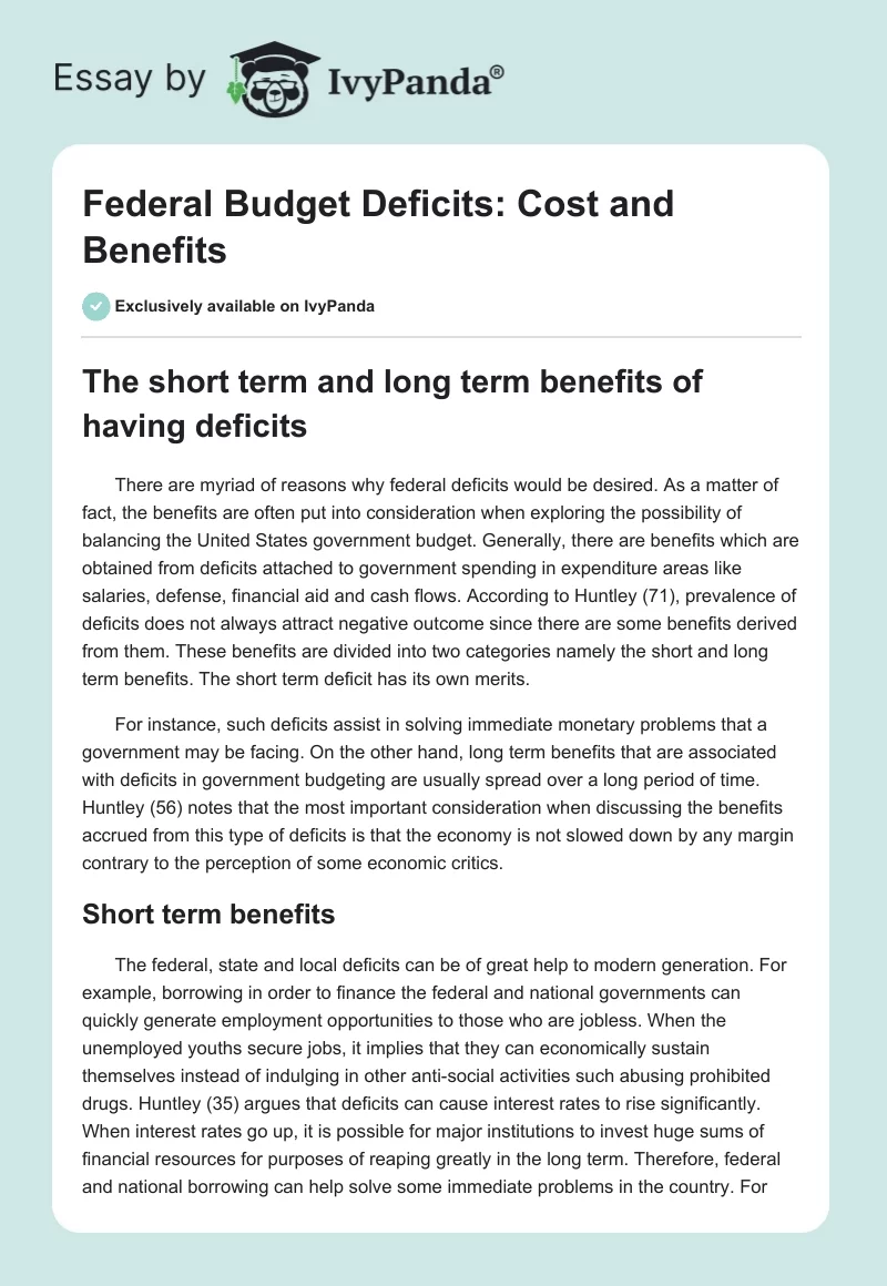 Federal Budget Deficits: Cost and Benefits. Page 1