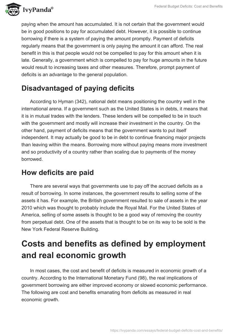 Federal Budget Deficits: Cost and Benefits. Page 5
