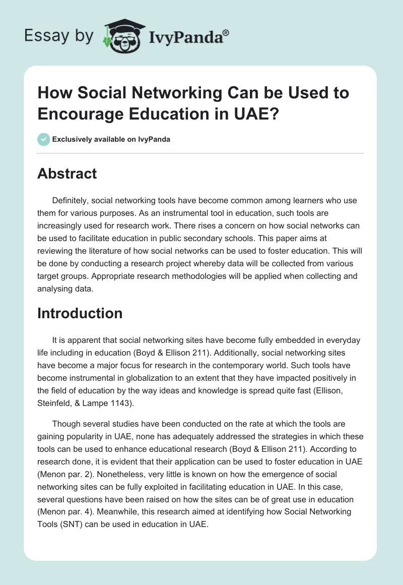 How Social Networking Can be Used to Encourage Education in UAE?. Page 1
