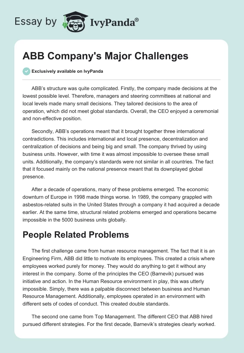 ABB Company's Major Challenges. Page 1