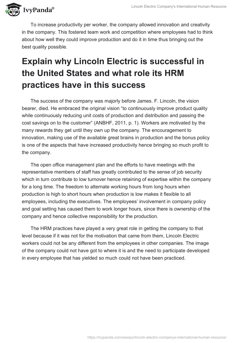 Lincoln Electric Company's International Human Resource. Page 2
