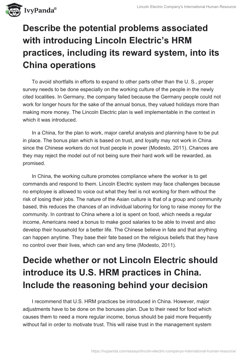 Lincoln Electric Company's International Human Resource. Page 3