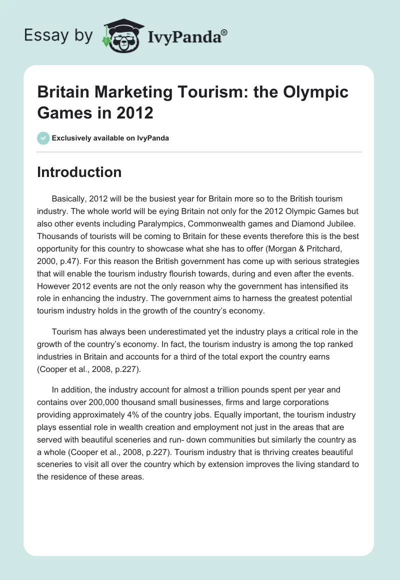 Britain Marketing Tourism: the Olympic Games in 2012. Page 1