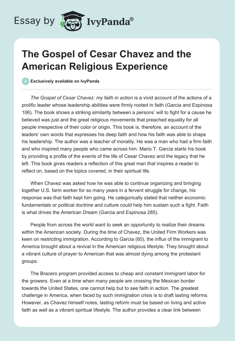 The Gospel of Cesar Chavez and the American Religious Experience. Page 1